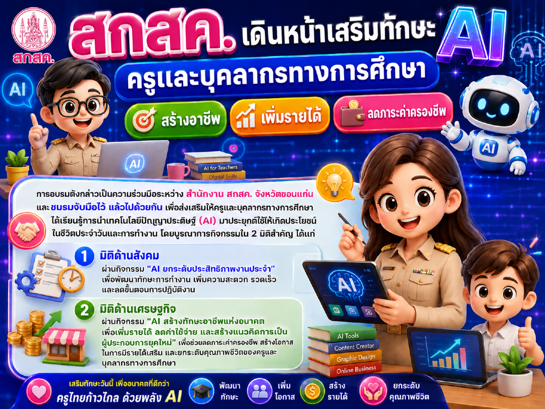สกสค. เดินหน้าเสริมทักษะ AI ครูและบุคลากรทางการศึกษา สร้างอาชีพ เพิ่มรายได้ ลดภาระค่าครองชีพ